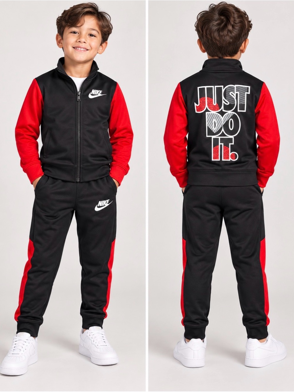Nike Black & Red Kids' Track Pants with Side Panels